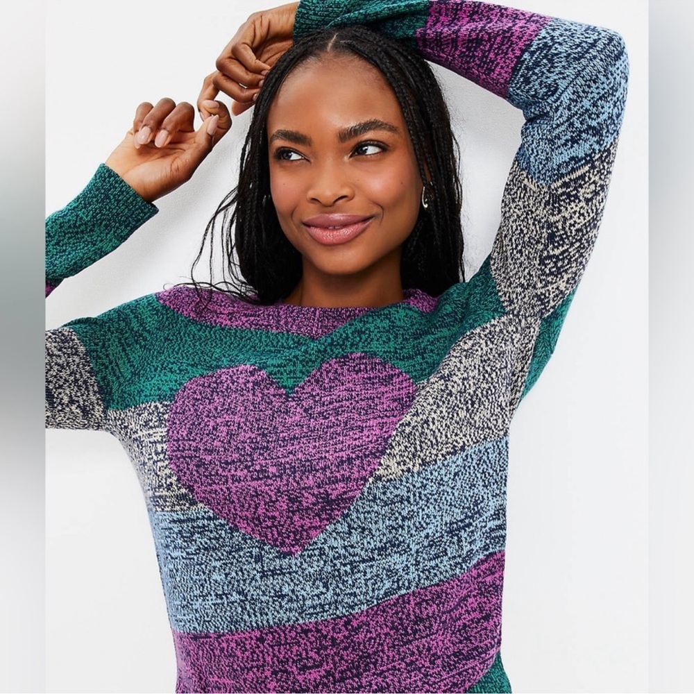 LOFT Space Dye Heart Sweater Size L NWOT